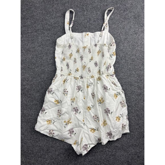 Abercrombie & Fitch Romper Womens XS White Floral Button Front Smocked Pockets - Picture 7 of 7